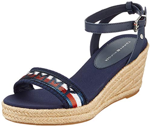 Tommy Hilfiger Tommy Sequins Mid Wedge Sandal, Chanclas Mujer, Azul (Sport Navy Db9), 38 EU