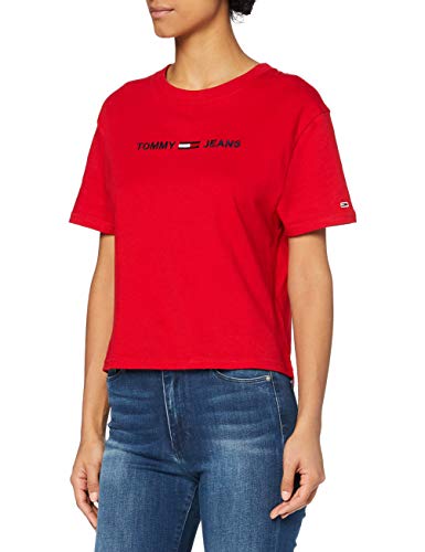 Tommy Jeans Tjw Modern Linear Logo tee Camiseta de Manga Corta, Rojo (Deep Crimson Xnl), XS para Mujer
