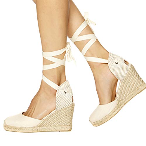 Tomwell Sandalias Mujer Cuña Alpargatas Moda Bohemias Romanas Sandals Rivet Playa Verano Tacon Zapatos A Beige 40 EU