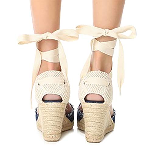 Tomwell Sandalias Mujer Cuña Alpargatas Moda Bohemias Romanas Sandals Rivet Playa Verano Tacon Zapatos A Beige 40 EU
