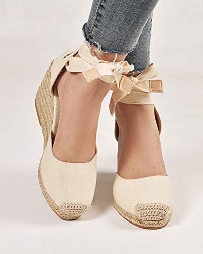 Tomwell Sandalias Mujer Cuña Alpargatas Moda Bohemias Romanas Sandals Rivet Playa Verano Tacon Zapatos A Beige 41 EU
