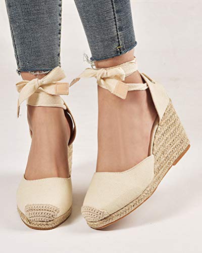 Tomwell Sandalias Mujer Cuña Alpargatas Moda Bohemias Romanas Sandals Rivet Playa Verano Tacon Zapatos A Beige 41 EU