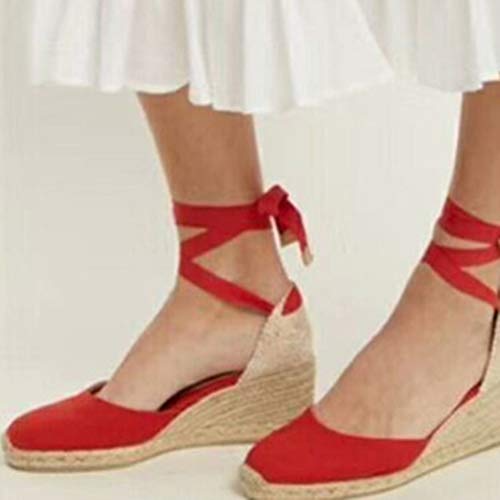 Tomwell Sandalias Mujer Cuña Alpargatas Moda Bohemias Romanas Sandals Rivet Playa Verano Tacon Zapatos A Rojo 35 EU