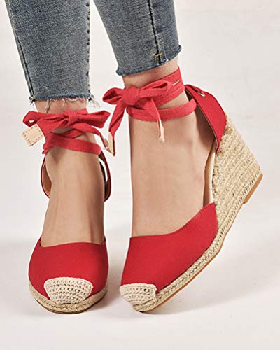 Tomwell Sandalias Mujer Cuña Alpargatas Moda Bohemias Romanas Sandals Rivet Playa Verano Tacon Zapatos A Rojo 35 EU