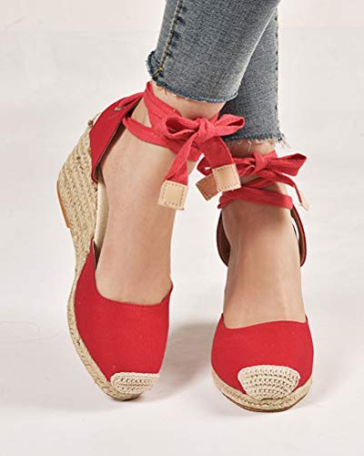 Tomwell Sandalias Mujer Cuña Alpargatas Moda Bohemias Romanas Sandals Rivet Playa Verano Tacon Zapatos A Rojo 39 EU