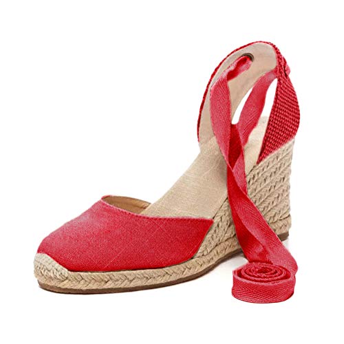 Tomwell Sandalias Mujer Cuña Alpargatas Moda Bohemias Romanas Sandals Rivet Playa Verano Tacon Zapatos A Rojo 39 EU