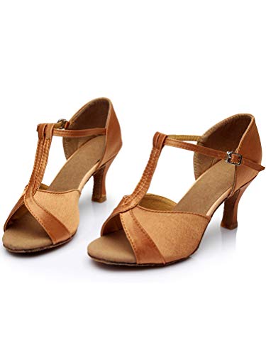 Tookang Mujeres Zapatos Latinos de Baile Zapatillas de Salón Salsa Performance Calzado de Danza (Tacón 7CM)