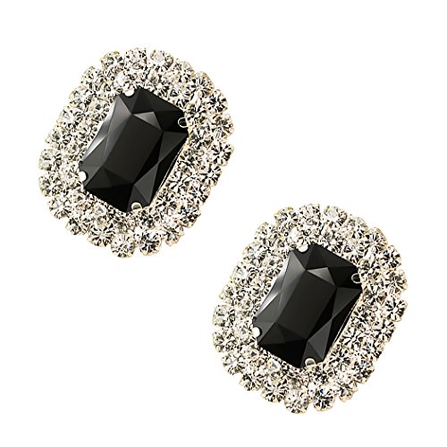 Tooky - Juego de dos broches de gemas y cristales para zapatos, extraíbles negro negro