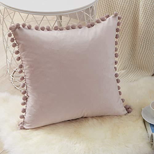 Topfinel Juego de 2 Cojines Fundas Terciopelo Decorativa Hogar Almohadas Fundas con Pelota de Color Sólido para Cama Sofás Sala de Estar Dormitorio Sala de Estudio Jardín Coche 45x45cm Rosa