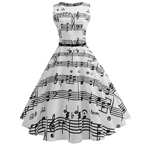 Tosonse Vestidos De Cóctel Vintage De Los Años 50 para El Vestido Sin Mangas con Patrón De Nota Musical Sin Mangas para Mujer