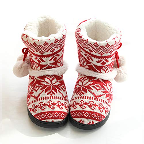 tqgold® Zapatillas de Estar por Casa Mujer Bota Pantuflas Cerradas Invierno Interior Antideslizante Suaves Peluche Bootie Rojo Talla 37 38