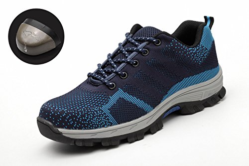 tqgold Zapatillas de Seguridad para Hombre Mujer, Zapatos de Trabajo con Punta de Acero (Azul,36 EU)