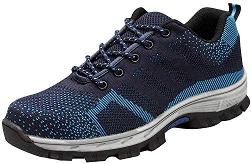 tqgold Zapatillas de Seguridad para Hombre Mujer, Zapatos de Trabajo con Punta de Acero (Azul,36 EU)