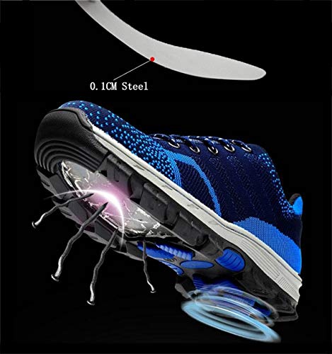 tqgold Zapatillas de Seguridad para Hombre Mujer, Zapatos de Trabajo con Punta de Acero (Azul,36 EU)