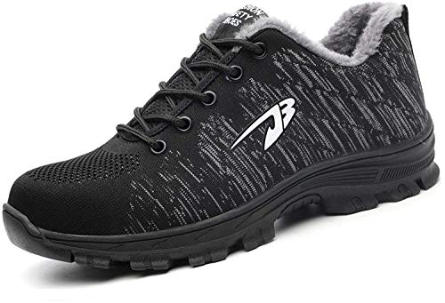 tqgold Zapatillas de Seguridad para Hombre Mujer, Zapatos de Trabajo con Punta de Acero (Negro,48 EU)