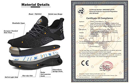 TQGOLD - Zapatos de seguridad para hombre y mujer S3, calzado laboral ligero de verano con puntera de acero Size: 42 EU