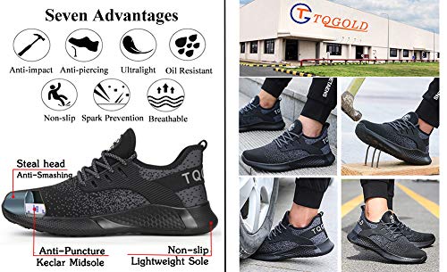 TQGOLD - Zapatos de seguridad para hombre y mujer S3, calzado laboral ligero de verano con puntera de acero Size: 42 EU