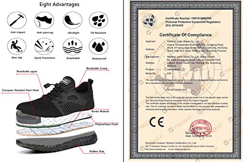 TQGOLD - Zapatos de seguridad para hombre y mujer S3 de verano, zapatos de trabajo con punta de acero, muy ligeros Size: 43 EU