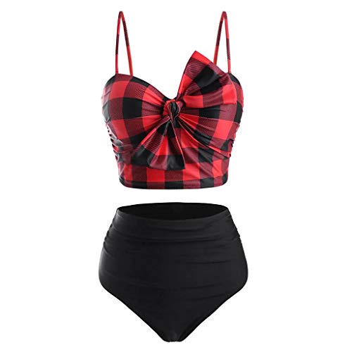 Traje de baño de cintura alta para mujer, con control de barriga, cobertura completa, clásico, color rojo y negro, diseño de mariposas, con correa sexy y plisada de cintura alta