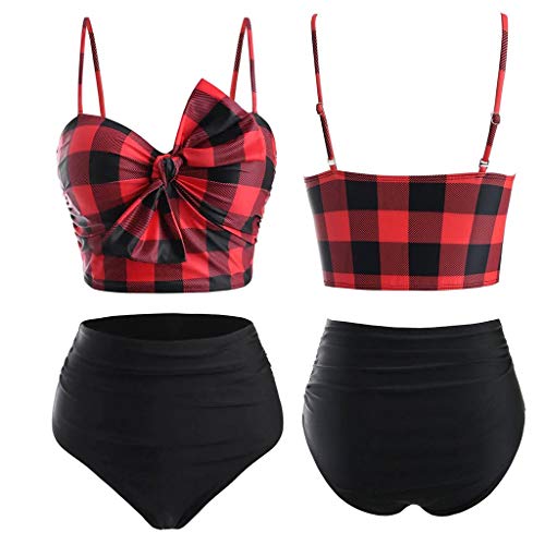 Traje de baño de cintura alta para mujer, con control de barriga, cobertura completa, clásico, color rojo y negro, diseño de mariposas, con correa sexy y plisada de cintura alta