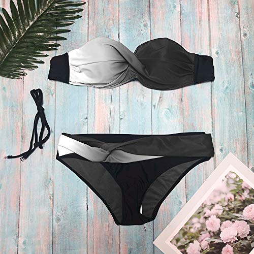 Traje de Baño Mujer 2019 SHOBDW Estampado Gradiente Moda Sexy Traje de Baño Mujer Dos Piezas Conjunto de Bikini Push Up Traje de Baño Mujer Talle Alto Bañadores de Mujer Sin Tirantes(Gris,L)