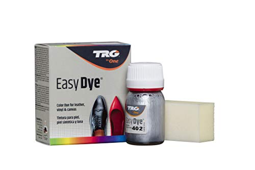 TRG The One - Tinte para Calzado y Complementos de Piel | Tintura para zapatos de Piel, Lona y Piel Sintética con Esponja aplicadora | Easy dye #402 Plata Vieja, 25ml