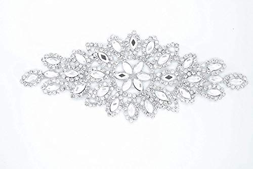 Trimming Shop Estrás Motivo Cristales Diamante para Coser Parche Aplique - Perfecto para Vestido Novia, Casual o Formal Ropa Moda Accesorios 150mm X 60mm (Aprox) Parche N º A088