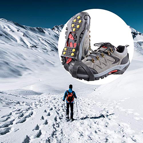 TRIWONDER Crampones Ligeros de 10 Dientes Antideslizante Nieve Hielo para Esquí Senderismo Acampada (Negro, L (EUR:42-45))