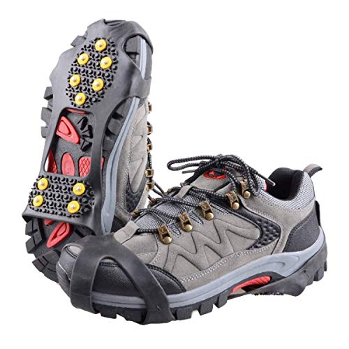 TRIWONDER Crampones Ligeros de 10 Dientes Antideslizante Nieve Hielo para Esquí Senderismo Acampada (Negro, L (EUR:42-45))