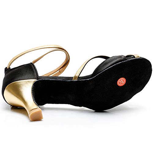 TRIWORIAE-Zapatos de Baile Latino de Tacón Alto/Medio para Mujer Negro 37(Tacón 7cm)