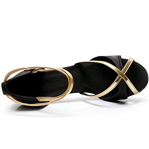 TRIWORIAE-Zapatos de Baile Latino de Tacón Alto/Medio para Mujer Negro 37(Tacón 7cm)