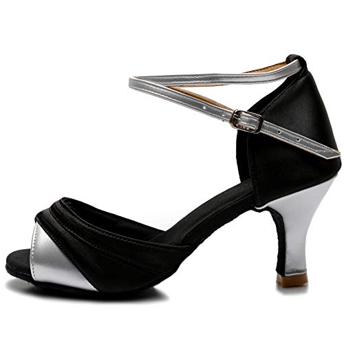 TROWARIAE-Zapatos de Baile Latino de Tacón Alto/Medio para Mujer Plata 41(Tacón 7cm)