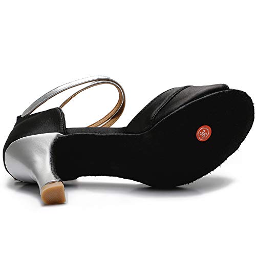 TROWARIAE-Zapatos de Baile Latino de Tacón Alto/Medio para Mujer Plata 41(Tacón 7cm)