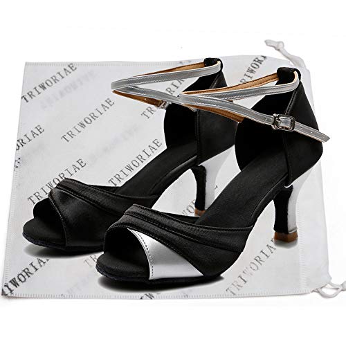TROWARIAE-Zapatos de Baile Latino de Tacón Alto/Medio para Mujer Plata 41(Tacón 7cm)