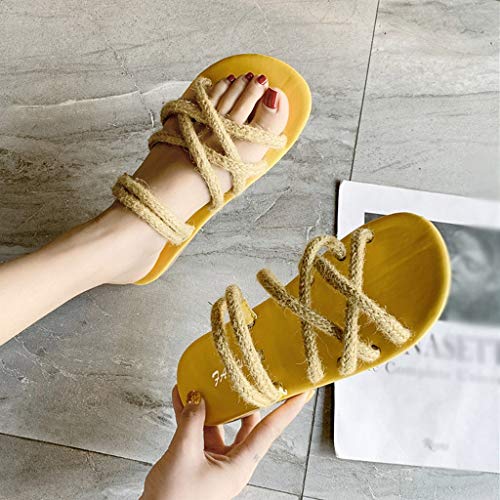 TUDUZ Zapatillas De Playa Multifuncionales con Cruz De Cuerda De Cáñamo y Sandalias y Zapatillas De Estilo Romano (Amarillo, 40)