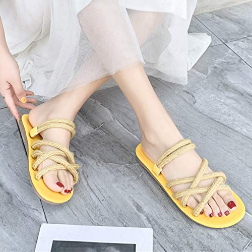 TUDUZ Zapatillas De Playa Multifuncionales con Cruz De Cuerda De Cáñamo y Sandalias y Zapatillas De Estilo Romano (Amarillo, 40)