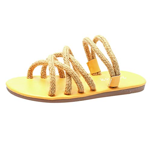 TUDUZ Zapatillas De Playa Multifuncionales con Cruz De Cuerda De Cáñamo y Sandalias y Zapatillas De Estilo Romano (Amarillo, 40)