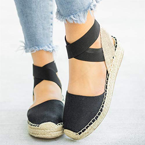TWIOIOVE Zapatos Alpargatas de Mujer, Verano Plataforma Alpargatas Cuña Plateau Moda con Correa Tobillo 5 CM Sandalias de Deslizamiento