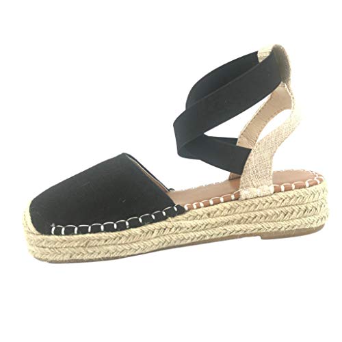 TWIOIOVE Zapatos Alpargatas de Mujer, Verano Plataforma Alpargatas Cuña Plateau Moda con Correa Tobillo 5 CM Sandalias de Deslizamiento