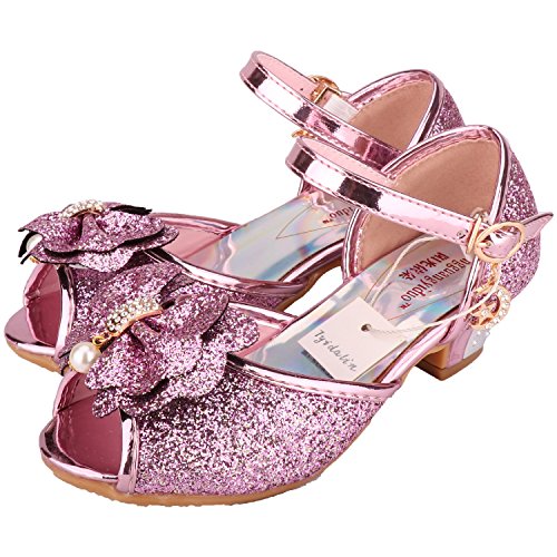 Tyidalin Niña Bailarina Zapatos de Tacón Disfraz de Princesa Zapatilla de Ballet para 3 a 12 Años EU24-35(Color:Rosa,Plata,Oro,Azul)