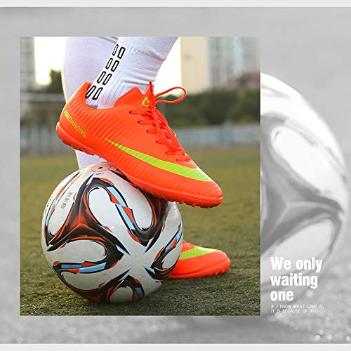 TYX Calzado De Fútbol para Niño, Calzado Deportivo De Fútbol Plano Y Transpirable Antideslizante para Entrenamiento/Competición, Zapatillas De Deporte Resistentes Al Desgaste,Naranja,36
