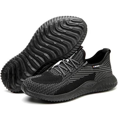 UCAYALI Zapatillas de Seguridad Hombre Calzado de Trabajo Cómodo Zapatos de Seguridad con Punta de Acero Zapatos Protección Deportivos Pasas Negras Gr.45
