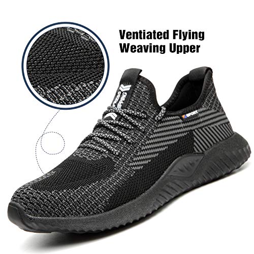 UCAYALI Zapatillas de Seguridad Hombre Calzado de Trabajo Cómodo Zapatos de Seguridad con Punta de Acero Zapatos Protección Deportivos Pasas Negras Gr.45