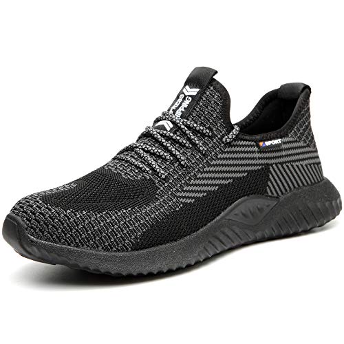 UCAYALI Zapatillas de Seguridad Hombre Calzado de Trabajo Cómodo Zapatos de Seguridad con Punta de Acero Zapatos Protección Deportivos Pasas Negras Gr.45