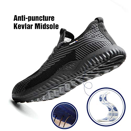 UCAYALI Zapatillas de Seguridad Hombre Calzado de Trabajo Cómodo Zapatos de Seguridad con Punta de Acero Zapatos Protección Deportivos Pasas Negras Gr.45