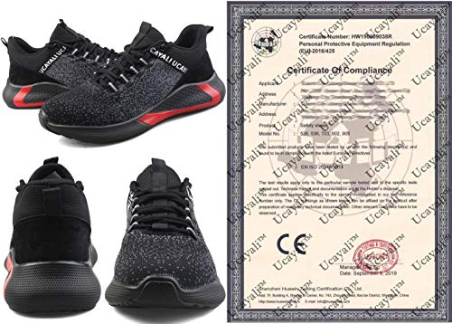 UCAYALI Zapato Profesional de Seguridad Antideslizantes para Calzado Zapatilla Deportiva de Trabajo | Punta Antiaplastamiento de Composite Negro/Rojo Talla 43