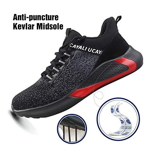UCAYALI Zapatos de protección Laboral Zapatos de Seguridad Antideslizantes para Calzado Negro/Rojo Talla 39