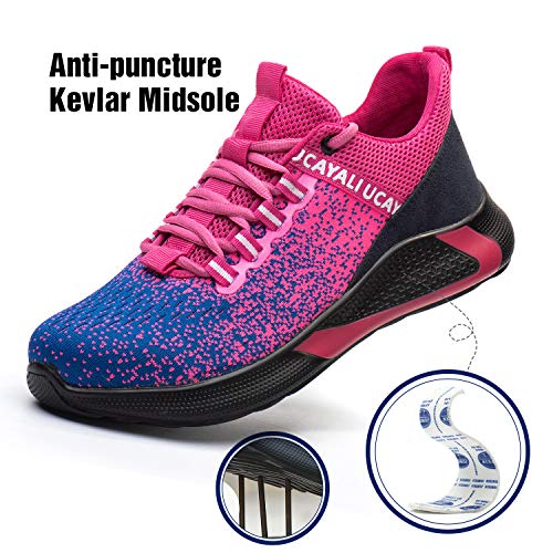 UCAYALI Zapatos de Seguridad con Punta de Acero para Mujer Zapatillas de Trabajo Puntera Reforzada Calzado de Protección Industria Construcción - Cómodos Ligeros y Antideslizantes(Rosa, 40)