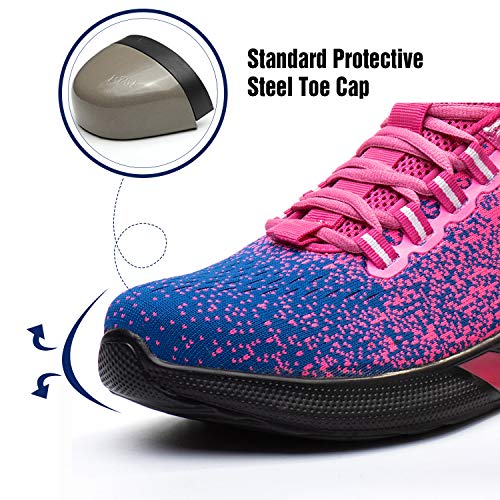 UCAYALI Zapatos de Seguridad con Punta de Acero para Mujer Zapatillas de Trabajo Puntera Reforzada Calzado de Protección Industria Construcción - Cómodos Ligeros y Antideslizantes(Rosa, 40)