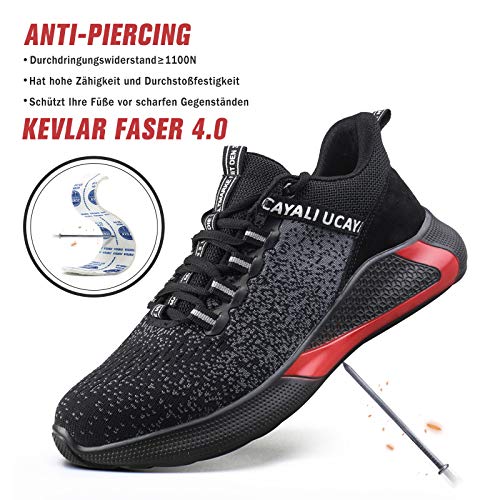 UCAYALI Zapatos de Seguridad Hombre Antideslizante Zapatillas de Trabajo con Puntera de Acero Ligeros Bambas de Seguridad Negro Gr.45